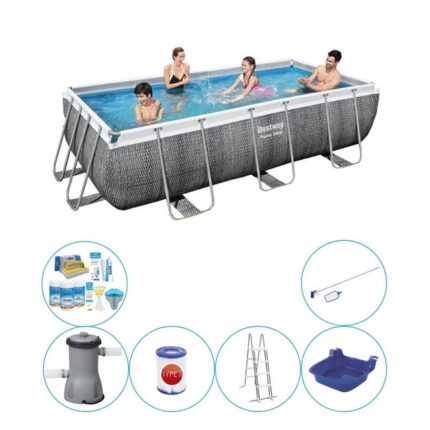 Paquet de piscine tout en 1 - Bestway Power Steel Rotan Rect. 404x201x100 cm - Avec pompe de filtrage