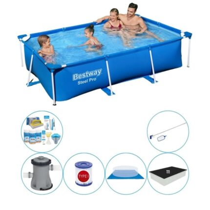 Bestway Steel Pro Rectangulaire 259x170x61 cm - Bleu - Ensemble de piscine tout en 1