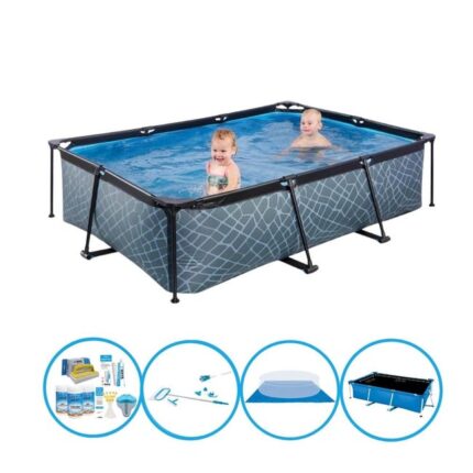 EXIT Piscine Stone Grey - Frame Pool 220x150x60 cm - Plus accessoires