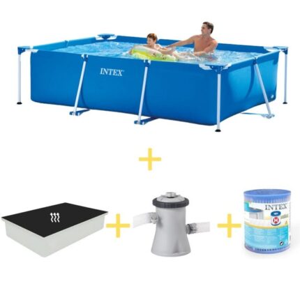 Intex Piscine - Frame Pool - 260 x 160 x 65 cm - Avec Tapis solaire, Pompe filtrante & Filtre