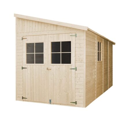 Abri de Jardin en Bois Naturel(avec paroi latérale) - Stockage extérieur avec fenêtres-H244x218x416 cm/8 m2, hangar en bois naturel - TIMBELA M340A