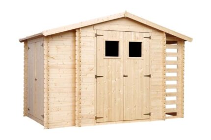 Abri de jardin en bois et range bûches extérieur AVEC SOL TRAITÉ TIMBELA M389 - extérieur I206xL328xH218 cm/ 3,53 + 0,97+0,97 m2 Petit abri à outils