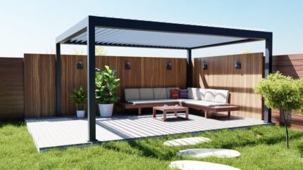 Pergola bioclimatique aluminium autoportée gris anthracite 9,09m2
