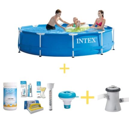 Intex Piscine - Metal Frame - 305 x 76 cm - WAYS Pack d'entretien piscine & Pompe filtrante