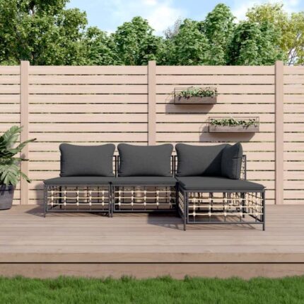 Maison Exclusive - Salon de jardin 4 pcs avec coussins anthracite résine tressée