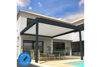 Pergola Bioclimatique COCOON XL perpendiculaire antihoraire Mixte Gris anthracite / Blanc 6,015x4,50m Verin