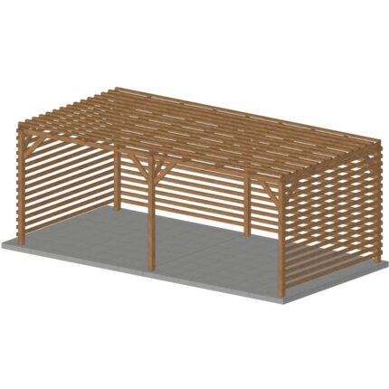 Pergola en bois massif 6x3, classe 3, durable, toiture brise soleil + 4 fonds brise vue en persienne
