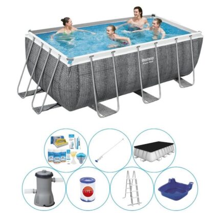 Paquet Confort de la piscine - Bestway Power Steel Rattan 412x201x122 cm