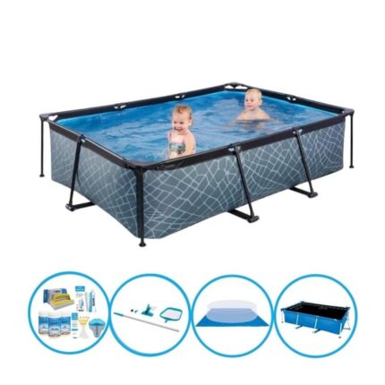 EXIT Piscine Stone Grey - Frame Pool 220x150x60 cm -- Pack de piscine