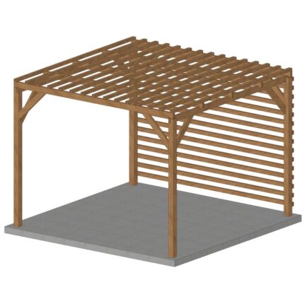 Pergola en bois massif 3x3, classe 3, durable , toiture brise soleil et fond brise vue en persienne