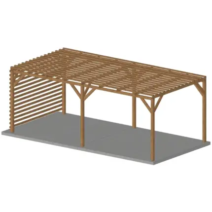 Pergola en bois massif 6x3, classe 3, durable, toiture brise soleil et fond brise vue en persienne