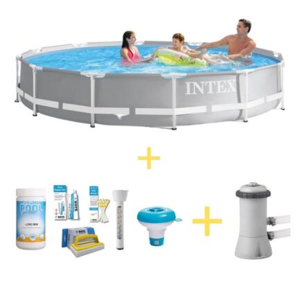 Intex Piscine - Prism Frame - 366 x 76 cm - Avec WAYS Pack d'entretien piscine & Pompe filtrante