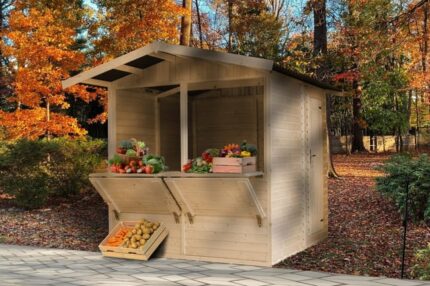 Kiosque en bois Naturel - Étal de marché en pin/épicéa - H232x253x263 cm/4 m2 - Construction en panneaux - TIMBELA M149
