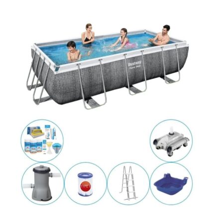 Ensemble de piscine tout en 1 - Bestway Power Steel Rotan Rect. 404x201x100 cm - Avec pompe de filtrage