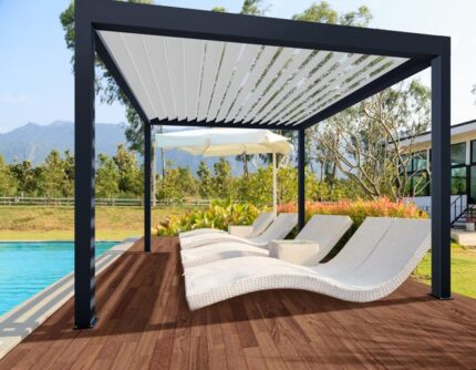 Pergola autoportée bioclimatique motorisée 3,5x3,5 m en aluminium - gris