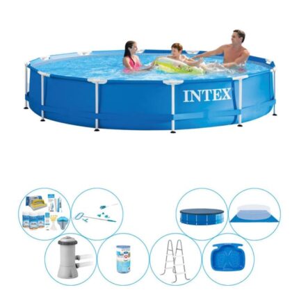 Paquet de piscine tout en 1 - Intex Metal Frame Ronde 366x76 cm
