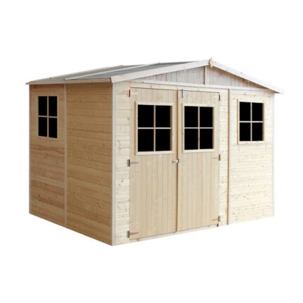 Abri de jardin en bois Exterieur AVEC LES PLANCHERS IMPRÉGNÉ- Cabane de jardin en Pin / épicéa-H226x318x220 cm- Timbela M334+M334G