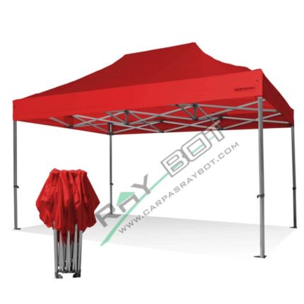 Barnum Pliant 3X4,5 RAY BOT Rouge Aluminium 55mm Top Sans LATÉRALES. Tissu enduit de PVC à 500gr/m² étanche et hydrofuge