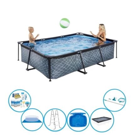 EXIT Piscine Stone Grey - Frame Pool 300x200x65 cm - Avec accessoires
