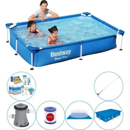 Bestway Steel Pro Rectangulaire 221x150x43 cm - Bleu - Offre combinée de piscine