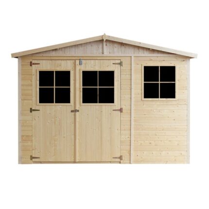 Abri de Jardin en Bois Naturel - Stockage extérieur avec fenêtres- H226x316x324 cm/9 m² hangar en bois naturel - TIMBELA M335