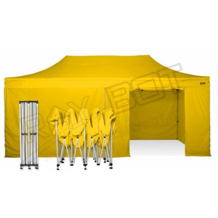 Tente Pliante 6X3 RAY BOT Jaune Acier 30mm avec Latérales. Tissu enduit de PVC à 350gr/m² étanche et hydrofuge