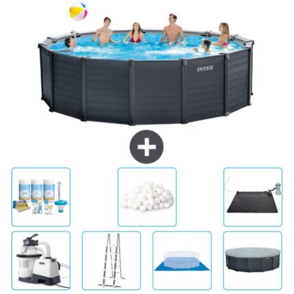 Piscine Intex Ronde Panneau Gris Graphite - 478 x 124 cm - Comprend des Accessoires CB44