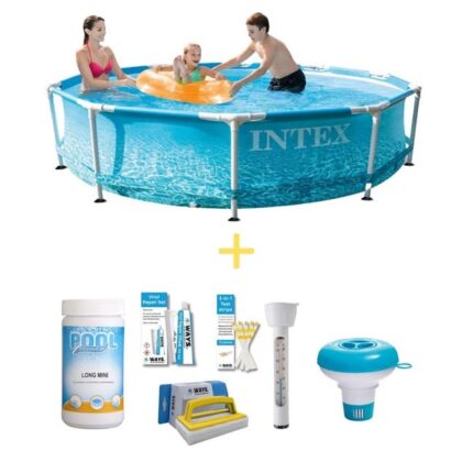 Intex Piscine - Metal Frame - Thème de la plage - 305 x 76 cm - Avec WAYS Pack d'entretien piscine