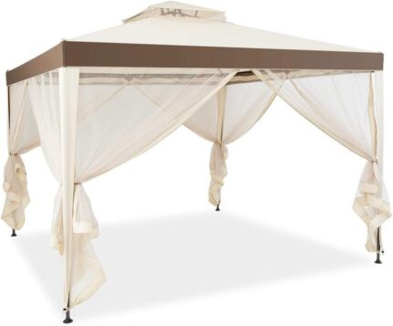 Tente de Pavillon de 3M, avec Moustiquaire Transparente sur 4 Cotes, Petite Fenetre au Plafond, Utilisable en Plein Air/a la Maison (Beige)