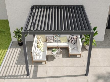 Pergola Bioclimatique Aluminium Autoportée 12m2 - 3x4 - Anthracite - 25 lames en Aluminium a 120° - Tonnelle - ECLIPSE