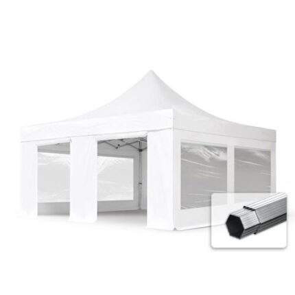 5x5 m Tonnelle Barnum Tente pliante Alu, PVC 850, anti-feu, 4 côtés panoramiques, blanc