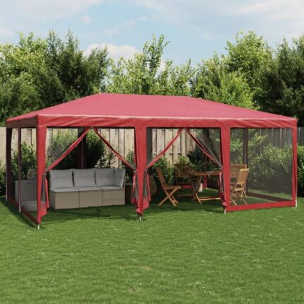 Tonnelle de jardin | Tente de fête avec 10 parois latérales maille rouge 6x4 m PEHD CFW310778