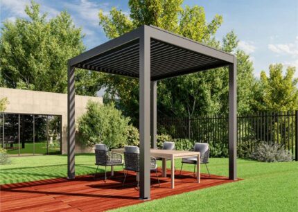 Pergola bioclimatique Huun Mezzo HUUN, 3x3m dim. ext. (cas échéant incl. débord de toit) revêtu par poudre, 9m² superficie totale