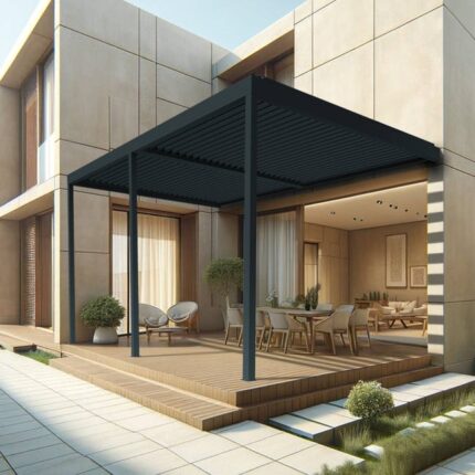 Pergola bioclimatique TRESNA 6.00 x 4.987m Vérin à Télécommande (Gris anthracite)