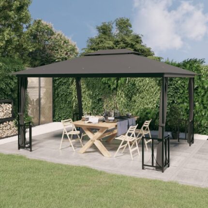 Tonnelle de jardin avec parois et toit double 3x4 m Anthracite CFW526496