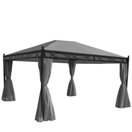 Pergola pavillon gazebo de jardin cadre stable de 7cm avec paroi latérale + moustiquaire gris 4x3m 04_0004090