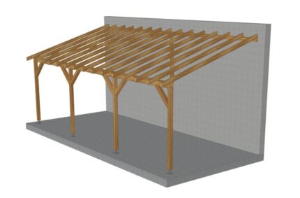 Toit de terrasse en bois adossé de 7m par 3m, avec pente, tuilable, classe 3 marron