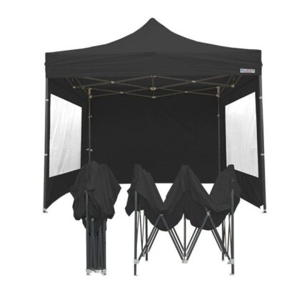 FRANCE BARNUMS -Tente Pliante 3x3m | Tonnelle 9m² | Abri, Jardin, Terrasse| Acier 31mm | Noir | Murs amovibles avec Fenêtres