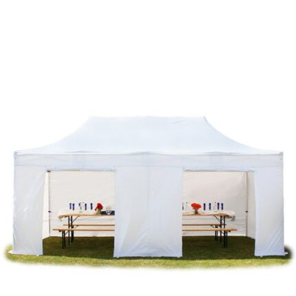 3x6 m Tonnelle Barnum Tente pliante Alu, PVC 850, anti-feu, côtés sans fenêtre, blanc