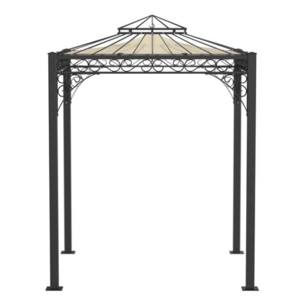 ELEO Merano tonnelle magnifique résistante à l'hiver | Avec voile d'ombrage | Tonnelle carrée noir 2 x 2 m | Pavillon romantique en fer forgé