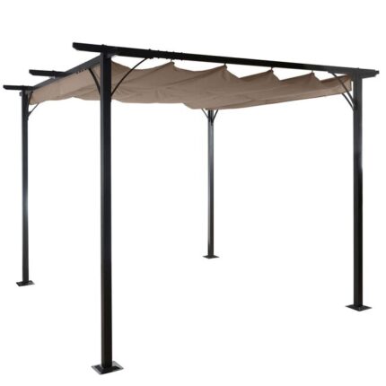 Pergola gazebo de jardin cadre stable 6cm + toit ouvrant 3,5x3,5m taupe-brun 04_0004111