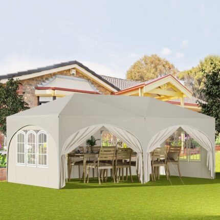 WOLTU Tonnelle de Jardin.Pergola Pliante.Barnum.3x6m avec 6 Parois Latérales.Hauteur Réglable.Imperméable.Protection de UV.Beige