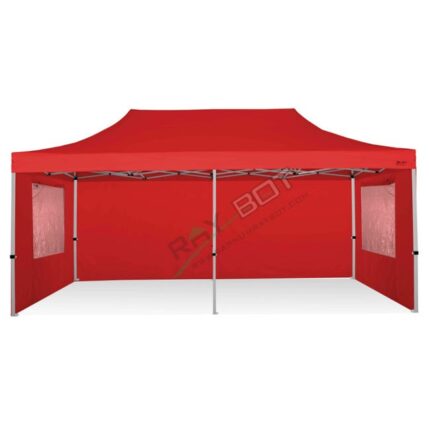 Tonnelle Pliant 6X3 RAY BOT Rouge Acier 30mm AVEC BÂches Latérales et fenêtre. Tissu enduit de PVC à 350gr/m² étanche et hydrofuge