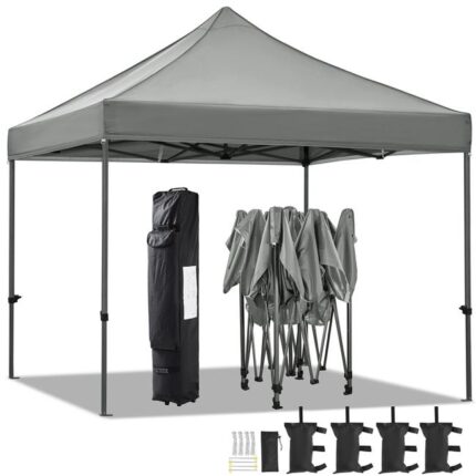 Tonnelle 3x3m Pliante Imperméable Anti-UV Tente Pop-up Portable avec Sac de Transport Gris Clair