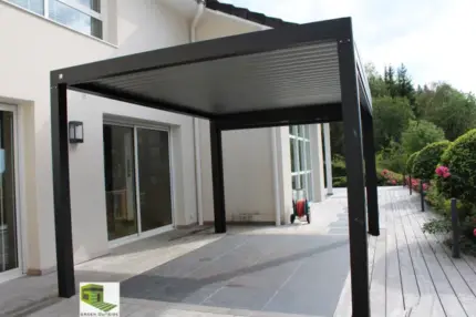 Pergola bioclimatique Aluminium ELECTRIQUE 12m² EVENT' PREMIUM 4x3 autoportante avec éclairage LED intégré by Green Outside