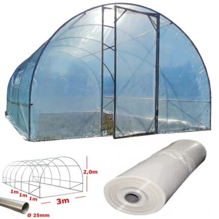 Serre tunnel Easy Plus 3x6m avec couverture PE 150MC et porte d'accès