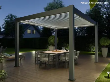 Pergola Bioclimatique Aluminium Autoportée 12m2 - 3x4 - Kit LED Inclus - Anthracite - 25 lames en Aluminium a 120° - ECLIPSE