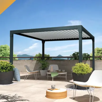 Pergola Bioclimatique BERYL Ilot - Mixte Gris Anthracite/Blanc - 3,50x4,00 M - Vérins à Télécommande