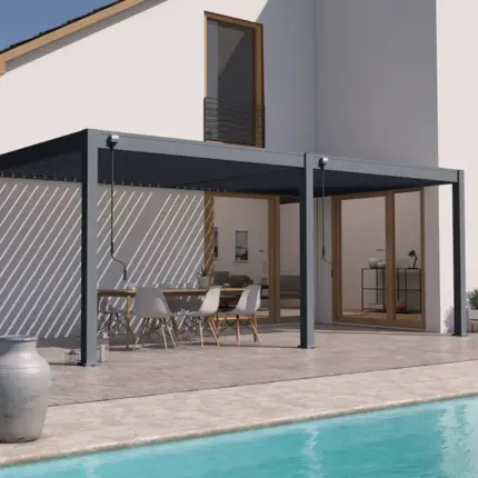 Pergola Bioclimatique Ombréa VS 3x6M adossée - Anthracite - V2-Blanc