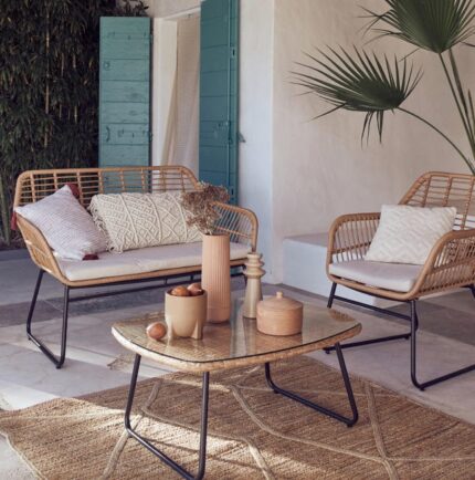 Salon bas de jardin beige Bambu, 4 personnes